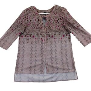 Tracy Reese Tunic Top Women's XS Geometric Print 3/4 Sleeve V-Neck